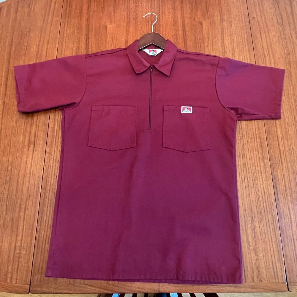 BEN DAVIS Shirt 1/2 Zip Short Sleeve Solid Burgundy Medium Men's